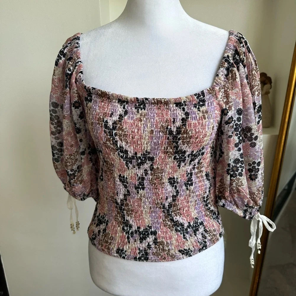 Free People Multicolor Floral Smocked Blouse